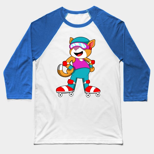 Cat at Inline skating with Inline skates & Helmet Baseball T-Shirt by Markus Schnabel